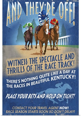 Kentucky - Horse Racing Vintage Sign: Retro Travel Poster