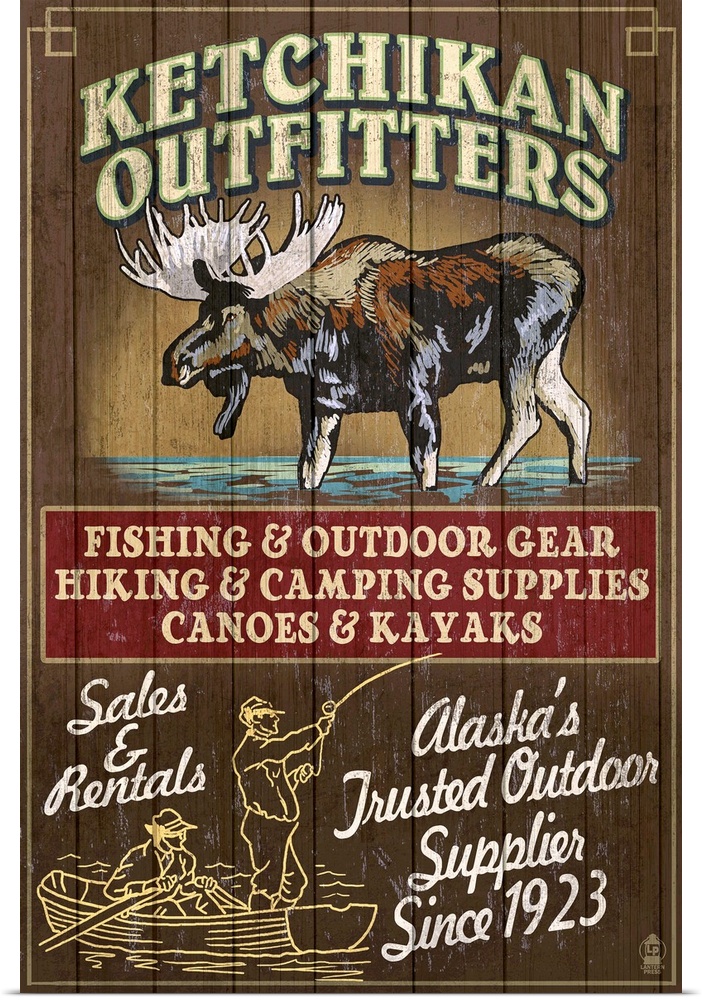 Ketchikan Outfitters Moose - Ketchikan, Alaska: Retro Travel Poster