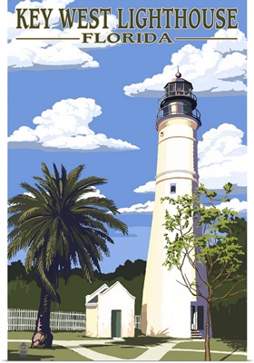 Key West Lighthouse, Florida Day Scene: Retro Travel Poster