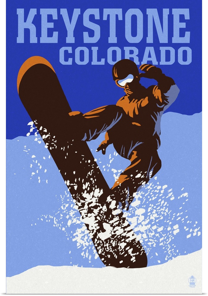 Keystone, Colorado - Colorblocked Snowboarder: Retro Travel Poster