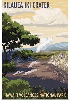 Kilauea Iki Crater, Hawaii Volcanoes National Park: Retro Travel Poster