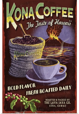 Kona Coffee Vintage Sign - Hawaii: Retro Travel Poster