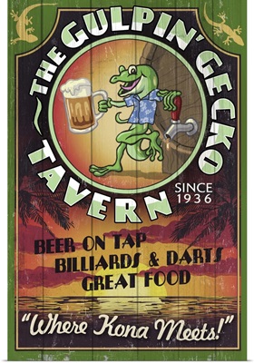 Kona, Hawaii - Gecko Tavern Vintage Sign: Retro Travel Poster