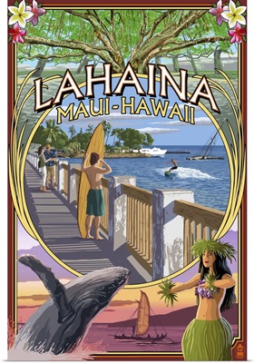 Lahaina, Maui, Hawaii - Town Scenes Montage: Retro Travel Poster