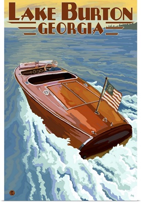 Lake Burton, Georgia - Wooden Boat Scene: Retro Travel Poster