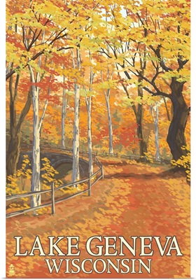 Lake Geneva, Wisconsin - Fall Colors: Retro Travel Poster