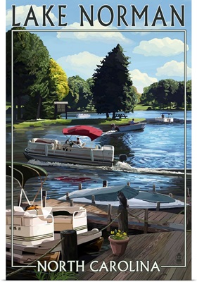 Lake Norman, North Carolina - Pontoon Boats: Retro Travel Poster