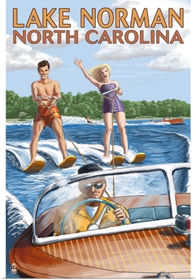 Lake Norman, North Carolina - Water Skiing: Retro Travel Poster