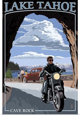 Lake Tahoe, California - Motorcycle Scene: Retro Travel Poster