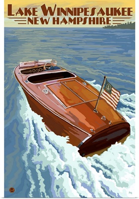 Lake Winnipesaukee, New Hampshire - Chris Craft Boat: Retro Travel Poster
