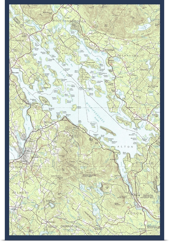 Lake Winnipesaukee, New Hampshire - Map Only: Retro Travel Poster