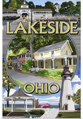 Lakeside, Ohio - Montage Scenes Retro Travel Poster