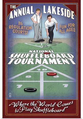 Lakeside, Ohio - Shuffleboard Tournament Vintage Sign: Retro Travel Poster