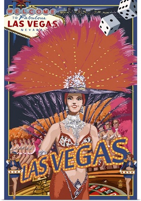 Las Vegas Casino Showgirl: Retro Travel Poster