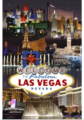 Las Vegas Casinos and Hotels Montage: Retro Travel Poster