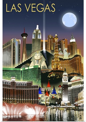 Las Vegas, Nevada - Las Vegas at Night: Retro Travel Poster