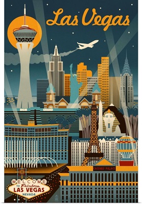 Las Vegas, Nevada - Retro Skyline: Retro Travel Poster