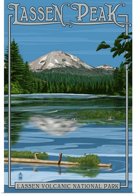 Lassen Peak and Manzanita Lake: Retro Travel Poster
