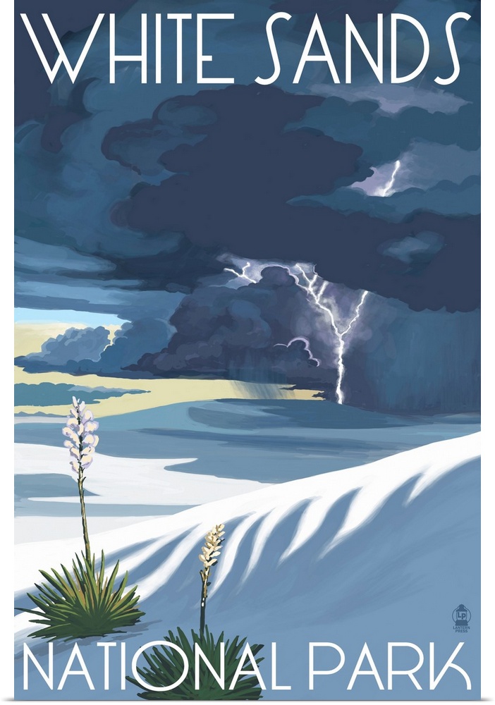 Lightning At White Sands National Park: Retro Travel Poster
