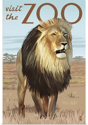 Lion - Visit the Zoo: Retro Travel Poster