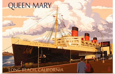 Long Beach, California - Queen Mary: Retro Travel Poster