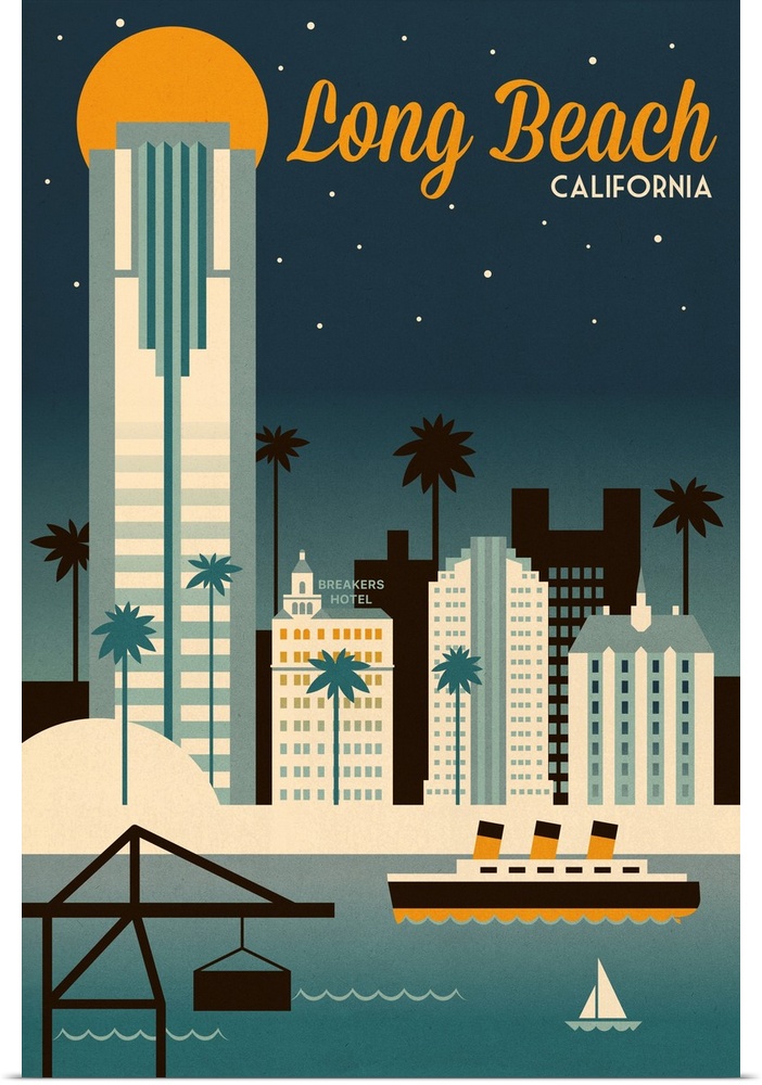 Long Beach, California - Retro Skyline Classic Series