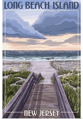 Long Beach Island, New Jersey - Beach Boardwalk Scene: Retro Travel Poster