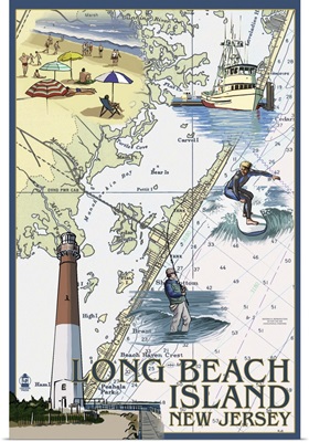 Long Beach Island, New Jersey - Nautical Chart: Retro Travel Poster