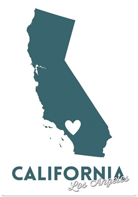 Los Angeles, California, State Outline and Heart (Dark Blue)
