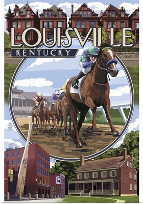 Louisville, Kentucky - Montage Scenes: Retro Travel Poster