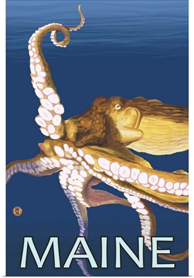 Maine - Octopus Scene: Retro Travel Poster