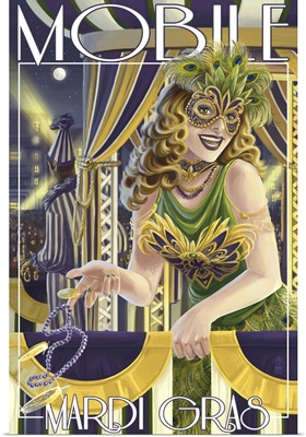 Mardi Gras - Mobile, Alabama: Retro Travel Poster