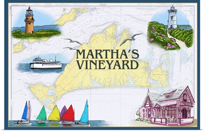 Martha's Vineyard - Nautical Chart: Retro Travel Poster