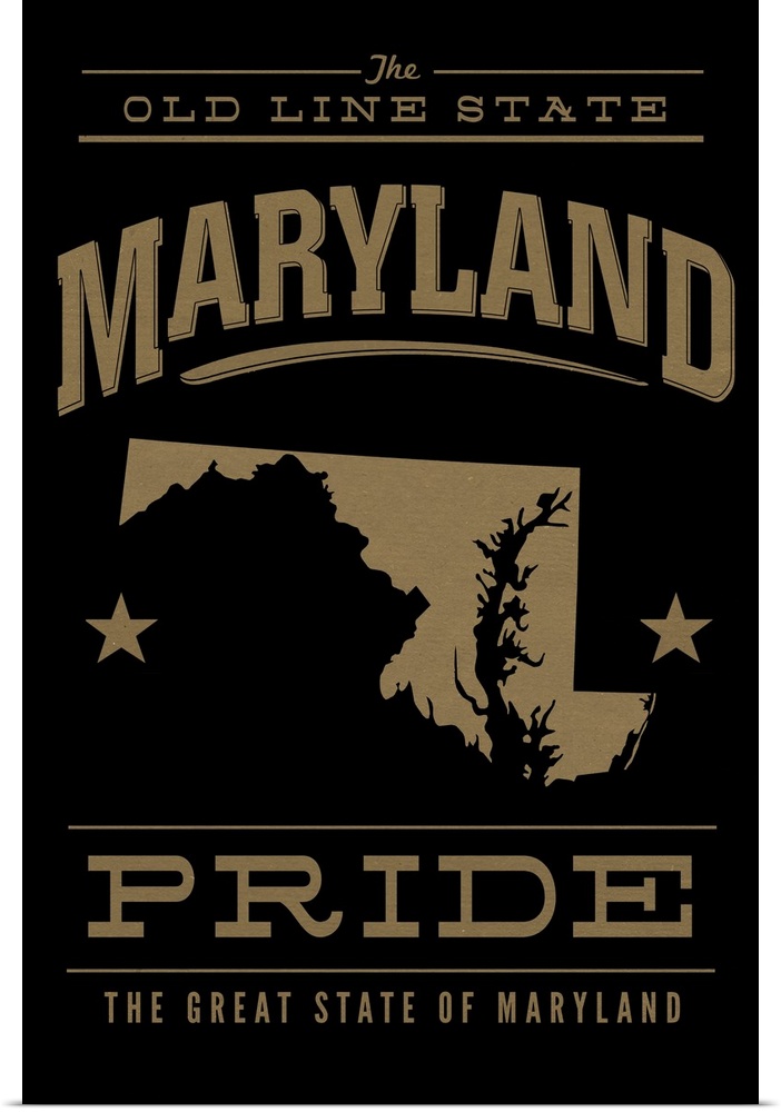 The Maryland state outline on black with gold text.