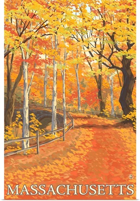 Massachusetts - Fall Colors Scene: Retro Travel Poster