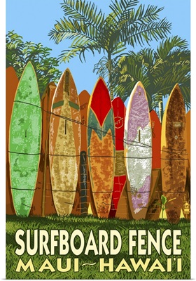 Maui, Hawaii - Surfboard Fence: Retro Travel Poster