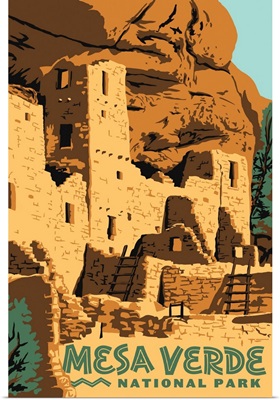 Mesa Verde National Park, Ancient Cliff Dwellings: Graphic Travel Poster