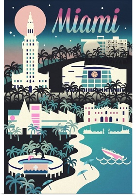 Miami, Florida - Retro Skyline Chromatic Series