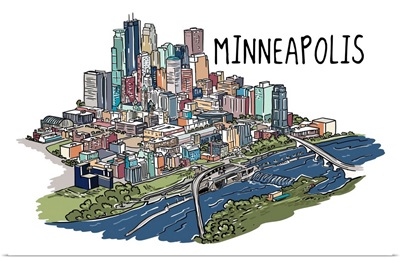Minneapolis, Minnesota - Line Drawing