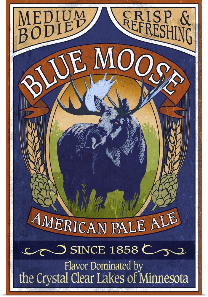 Retro stylized art poster of a vintage sign using a moose to advertise ale.