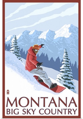 Montana - Big Sky Country - Snowboarder: Retro Travel Poster