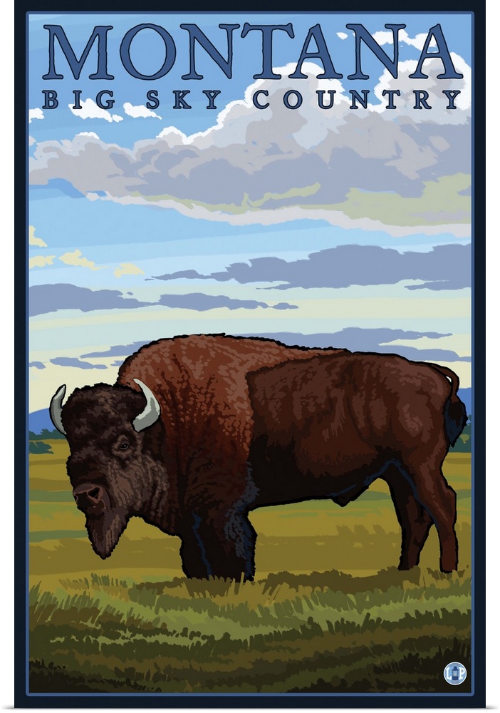 Montana - Bison: Retro Travel Poster