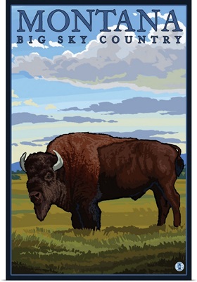 Montana - Bison: Retro Travel Poster
