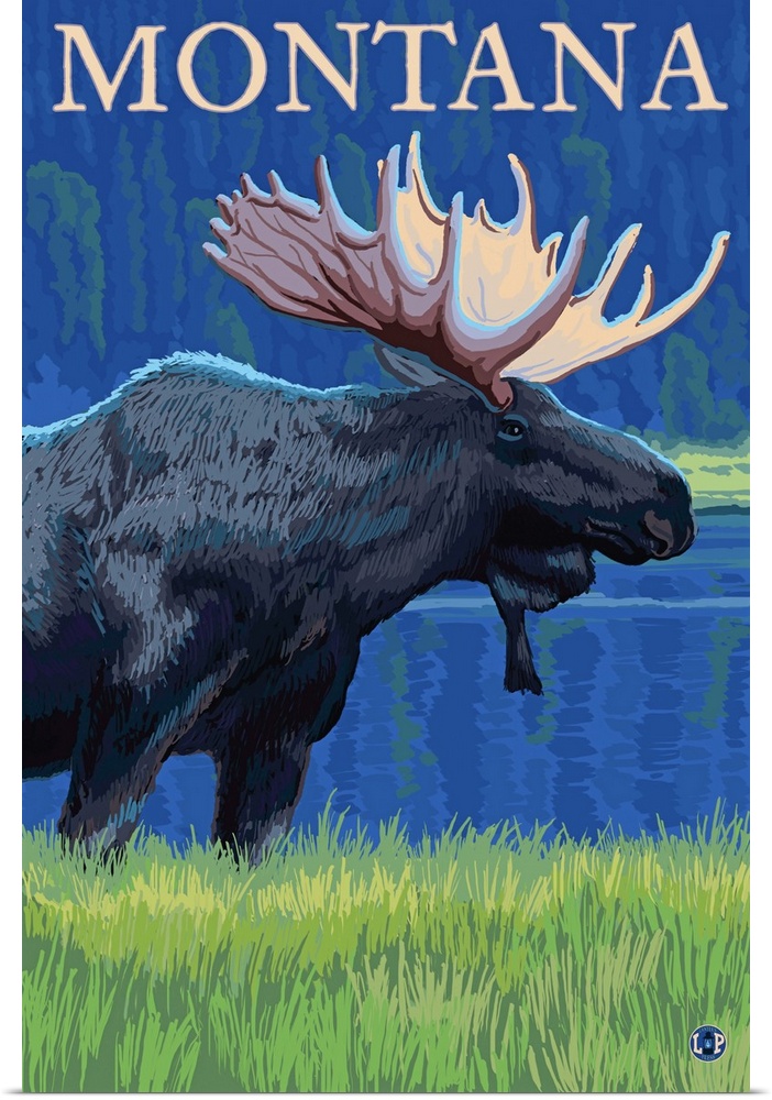 Montana - Moose: Retro Travel Poster