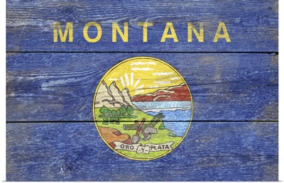 Montana State Flag on Wood