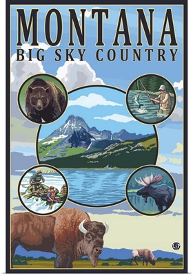 Montana State Scenes: Retro Travel Poster