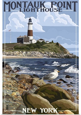 Montauk Point Lighthouse - New York: Retro Travel Poster