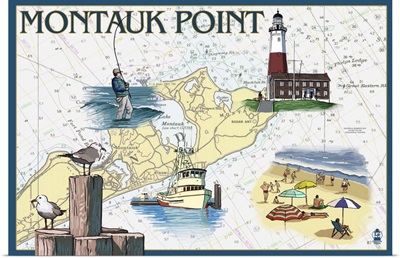 Montauk Point - Nautical Chart: Retro Travel Poster