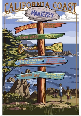 Monterey, California - Destination Sign: Retro Travel Poster