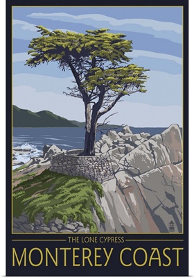 Monterey Coast, CA - Cypress Tree: Retro Travel Poster